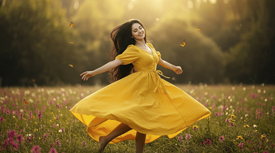 a woman dancing around and feeling free
