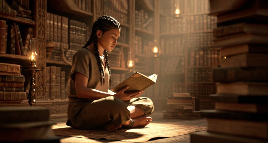 a woman doing a reading meditation and exploring the science behind it in olden times