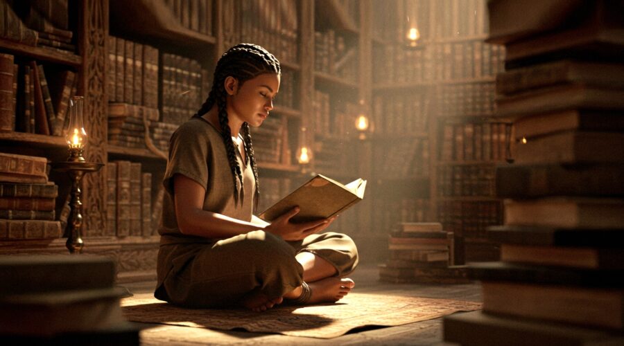 a woman doing a reading meditation and exploring the science behind it in olden times