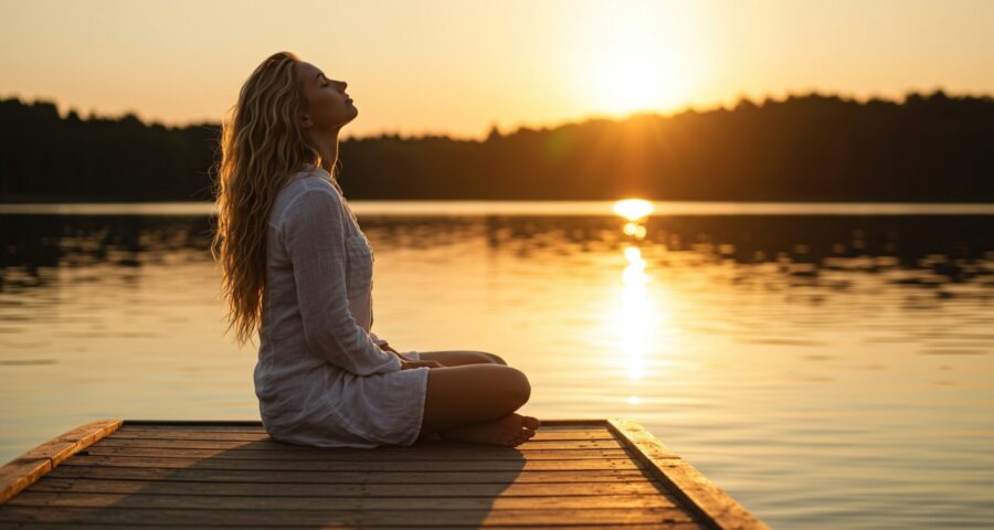 a woman meditating calibrating her way up the emotional scale