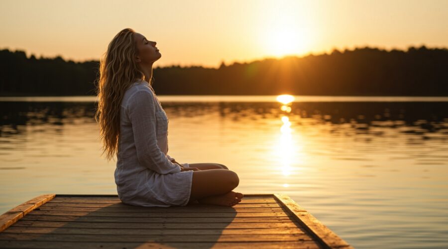 a woman meditating calibrating her way up the emotional scale