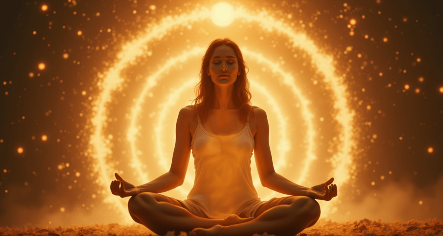 a-woman-meditating-in-front-of-an-energy-spiral-calibrating-her-way-along-the-emotional-scale