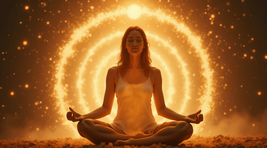 a-woman-meditating-in-front-of-an-energy-spiral-calibrating-her-way-along-the-emotional-scale