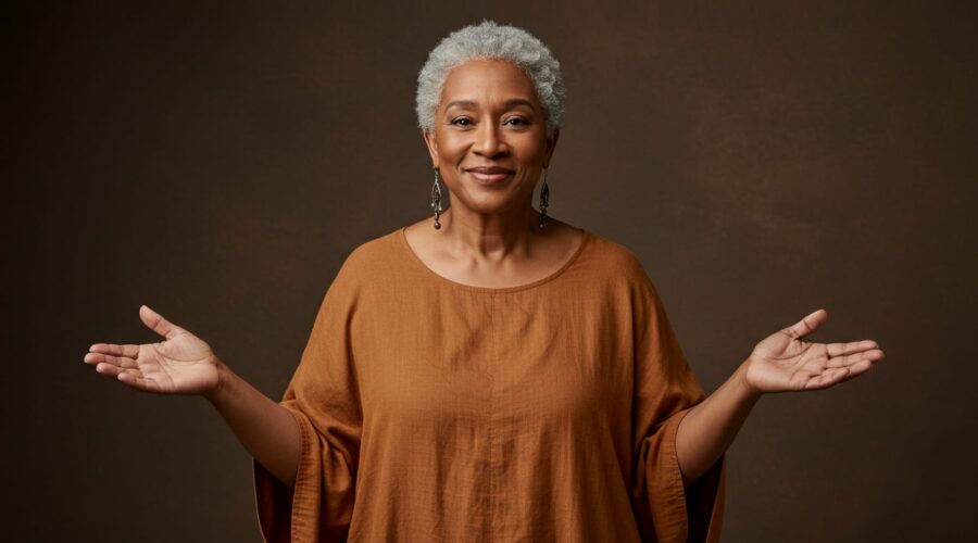 photo of a woman with open body language smiling and showcasing warmth esilience and unified well being